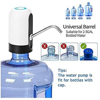Automatic Wireless Portable Mini Rechargeable Water Bottle Can Dispenser Pump Upto 20 Litre Bottle with USB Charging Cable (Black/White) view 2
