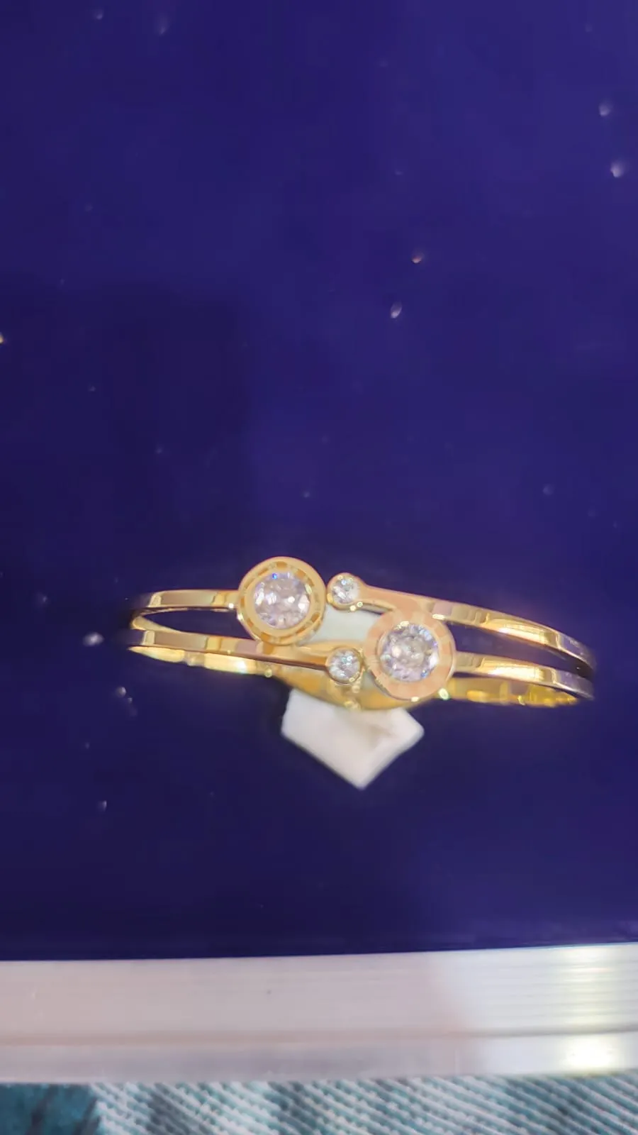 Fashion Gold Plated Stainless Steel Openable Crystal Bracelet | Cuff Bangle|| view 2