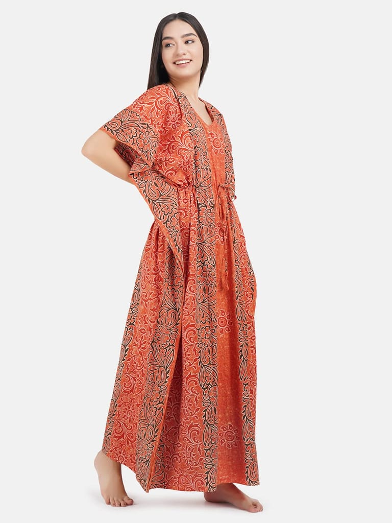 KOI SLEEPWEAR Cotton Kaftan Free Size Nighty Night Gown Sleepwear Orange view 2