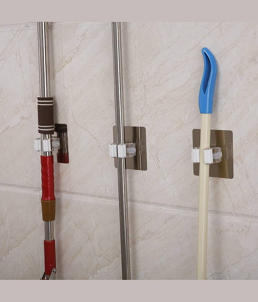 Magic Sticker Series Self Adhesive Mop and Broom Holder Wall Mounted Multi Function for Home/Kitchen Broom Holder Wall Mounted Magic Sticker {2 pcs} view 2