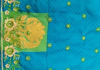 Blue Embroidered Blouse With Golden Thread view 2