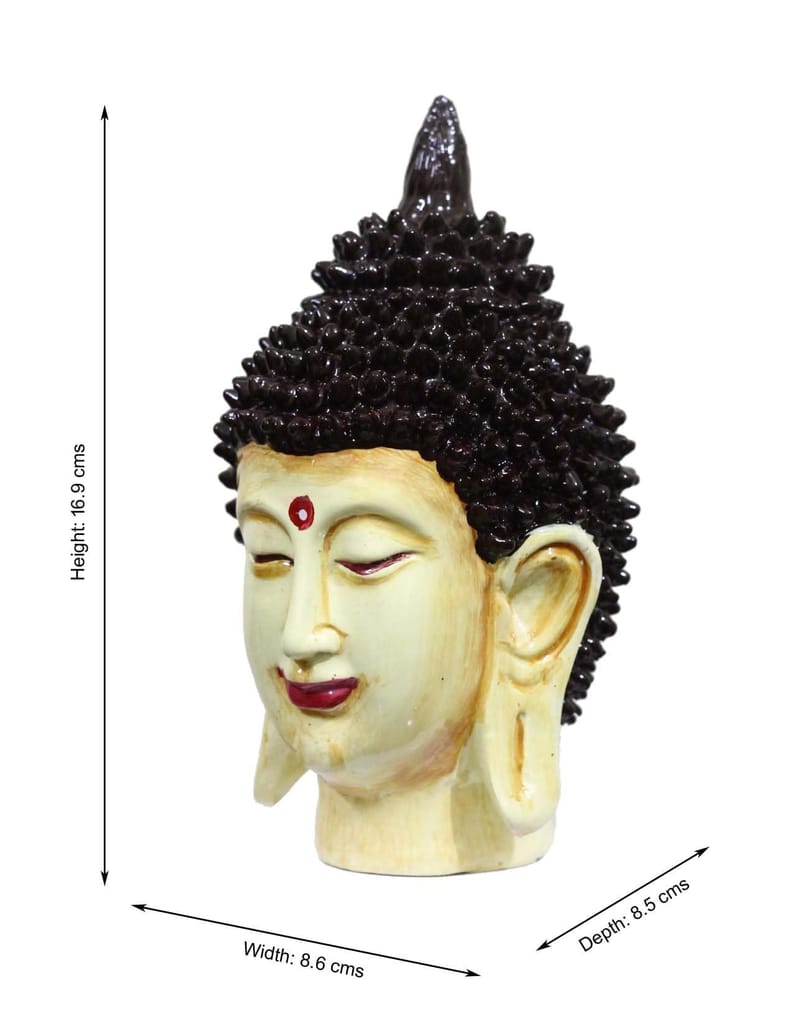 COPPERHOARD Beige Brown Multicoloured Resin Meditating Buddha Head Statue with Beautiful Smile for Home Temple and Showpiece. view 2