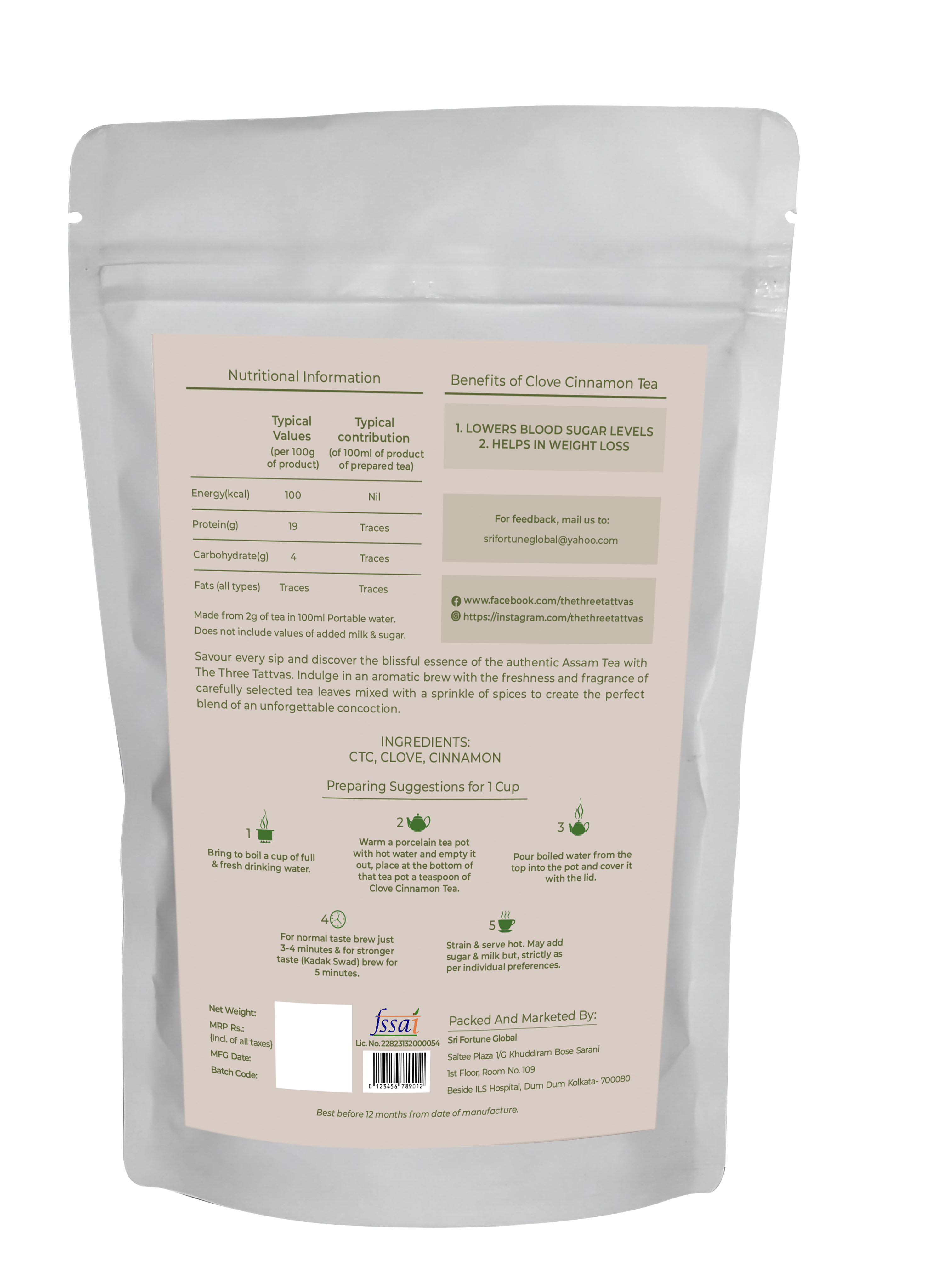 The Three Tattvas Clove Cinamemon Tea, 100 gm view 2