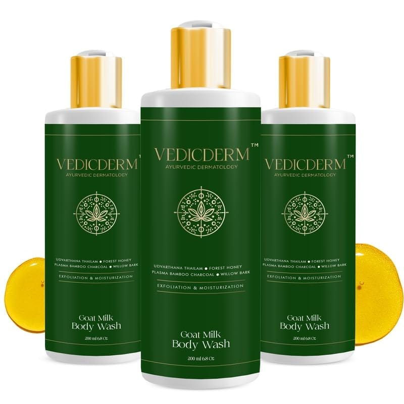 VEDICDERM Goat Milk Body Wash for Dry & Sensitive Skin | Natural Moisturizing Formula with Goat Milk, Aloe Vera & Shea Butter | Gentle Cleansing, Hydration & Nourishment