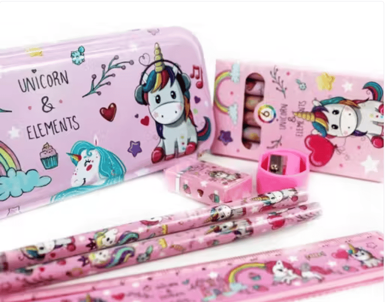 Unicorn Cartoon Printed Stationery Set with Pencil Box / Geometry Box for Kids view 2