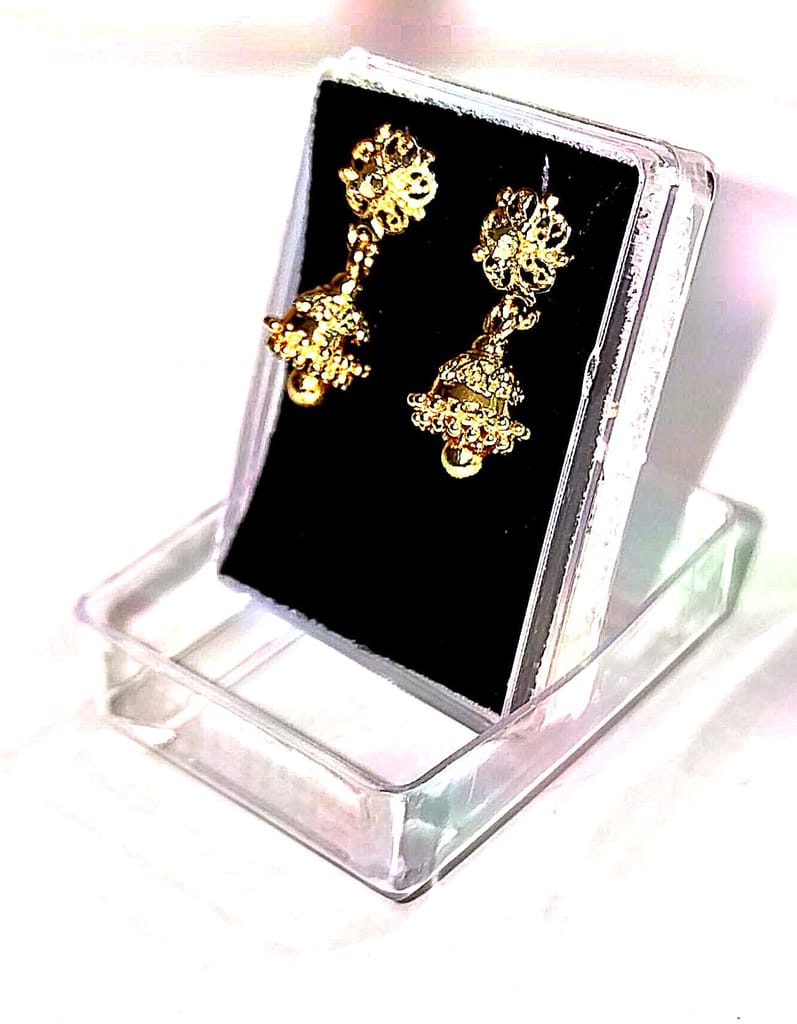 Gold Plated Traditional Indian Jhumka Earrings view 2