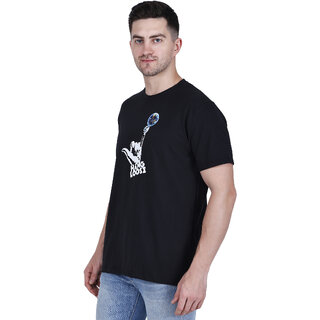 Life Dream Mens Black Dobby Cotton Blend Round Neck T-Shirt view 2