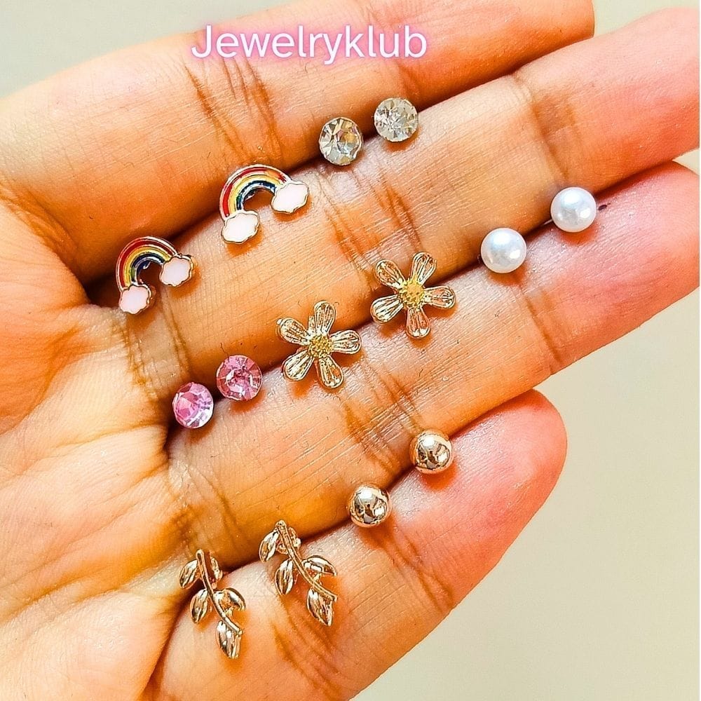 Jewelryklub Combo Set Of 7 Pairs Celebrity Inspired Latest Trendy Stylish Rose Gold Plated Pearl Stud Earrings for Women and Girls (Design 6) view 2