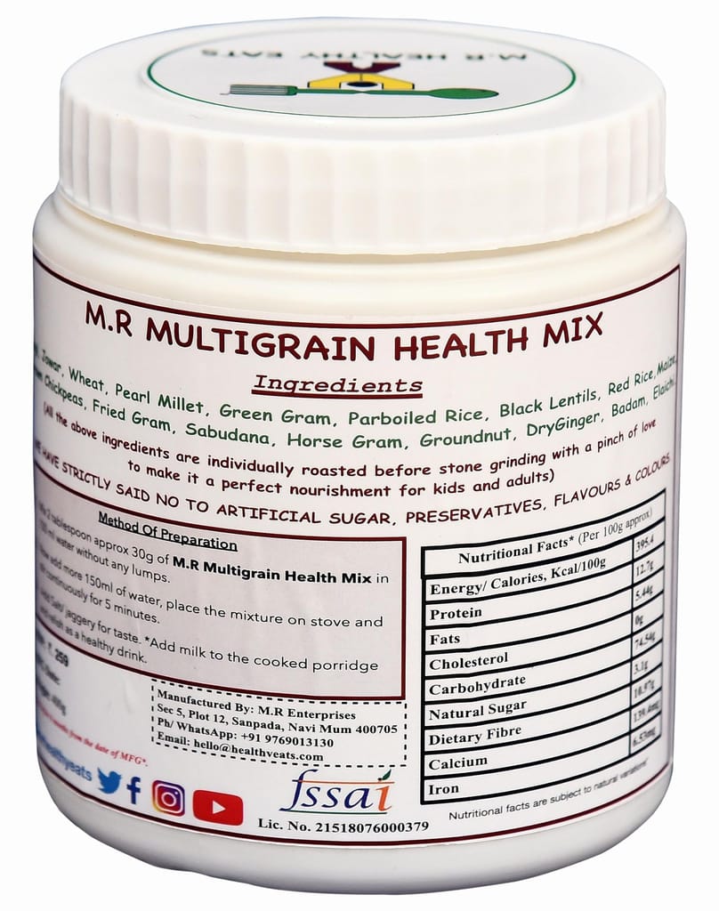 M.R Healthy Eats- Organic 17 Multigrain Health Mix Flour for Kids & Adults In Food-Grade Container 400 gms each (Pack of 2) (+6 Months) view 2