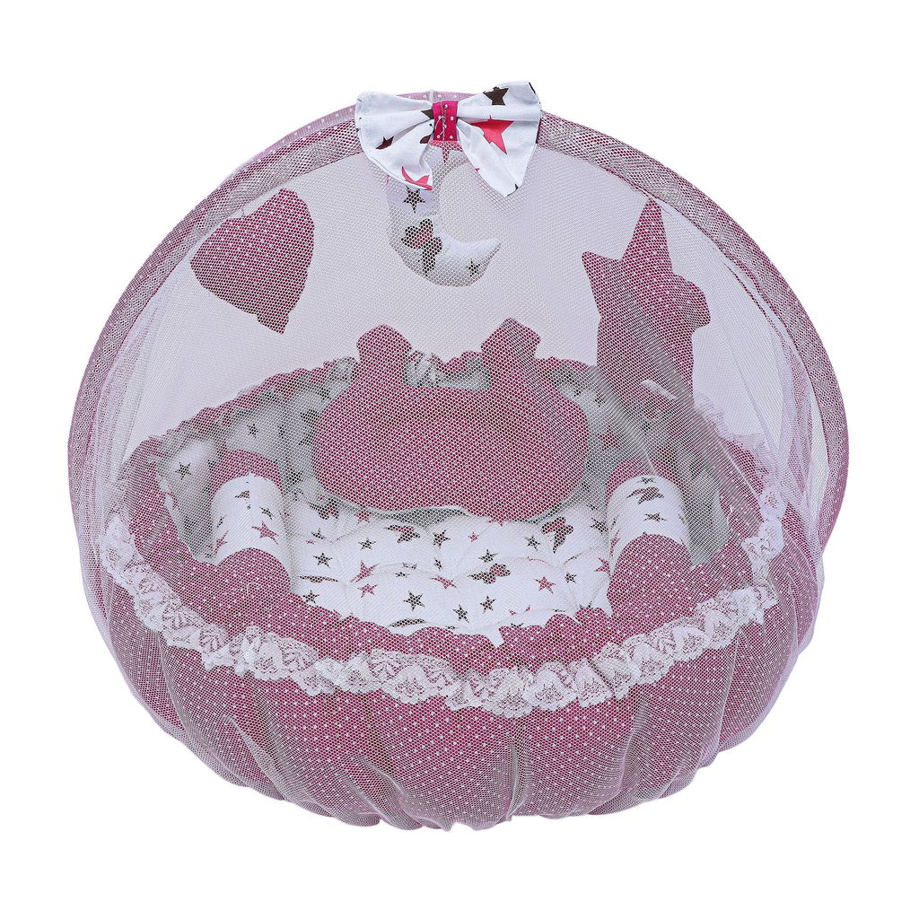 LOREM Multicolor 3 Pillow with Mosquito Protection Net & Round Shape Cotton Baby Bed for 0-1 Year BB19-21 view 2