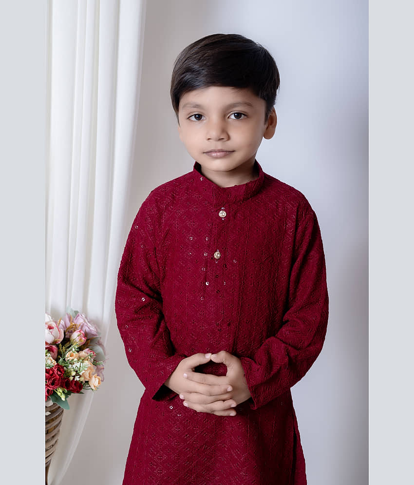 New Collection Boys Chanderi Sequined - Pattern Kurta Pant Set ( Dark Blue , Pack of 1 ) view 2