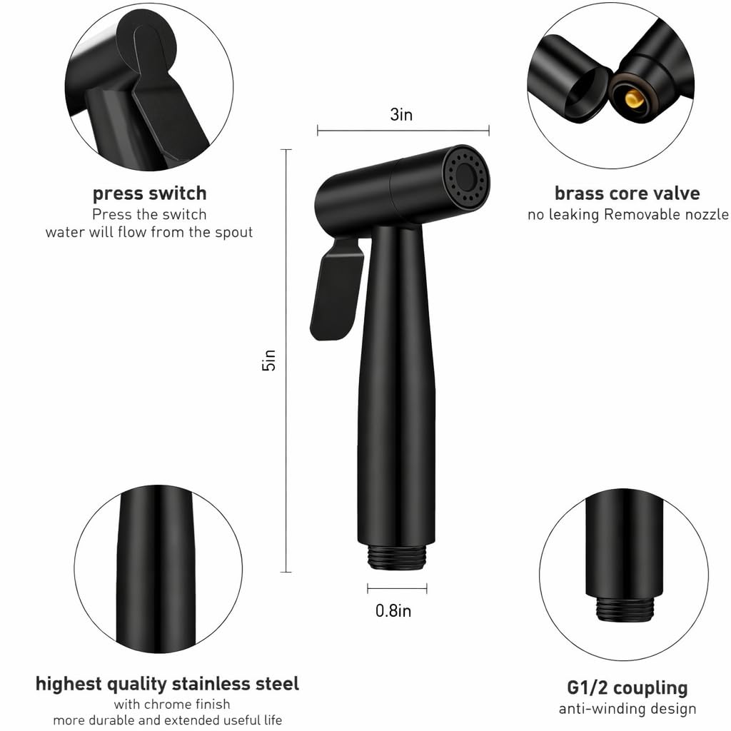 Bidet Spray Shower Handheld Sprayer for Toilet Wash Jet 304 Stainless Steel Head with 1 MTR Hose Pipe and Holder (Black) view 2