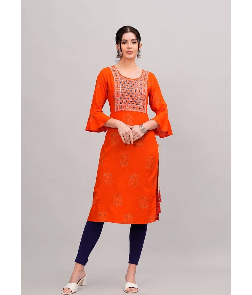 MAUKA Rayon Embellished Nayra Women's Kurti - Orange ( Pack of 1 )