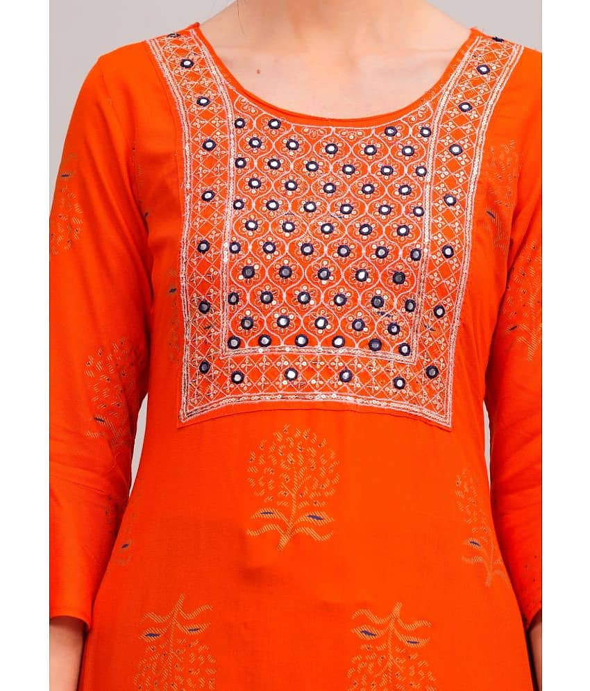 MAUKA Rayon Embellished Nayra Women's Kurti - Orange ( Pack of 1 ) view 2