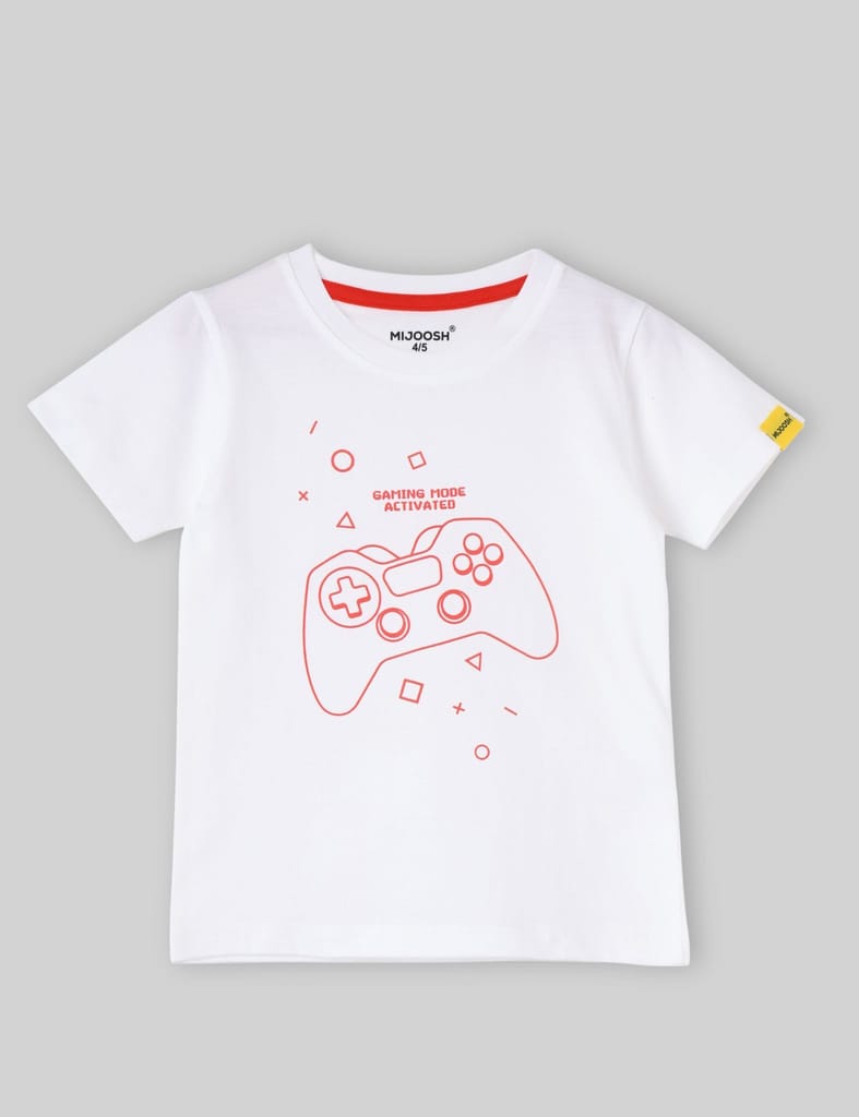 Boys T shirt Cotton Pure White Joystick view 2