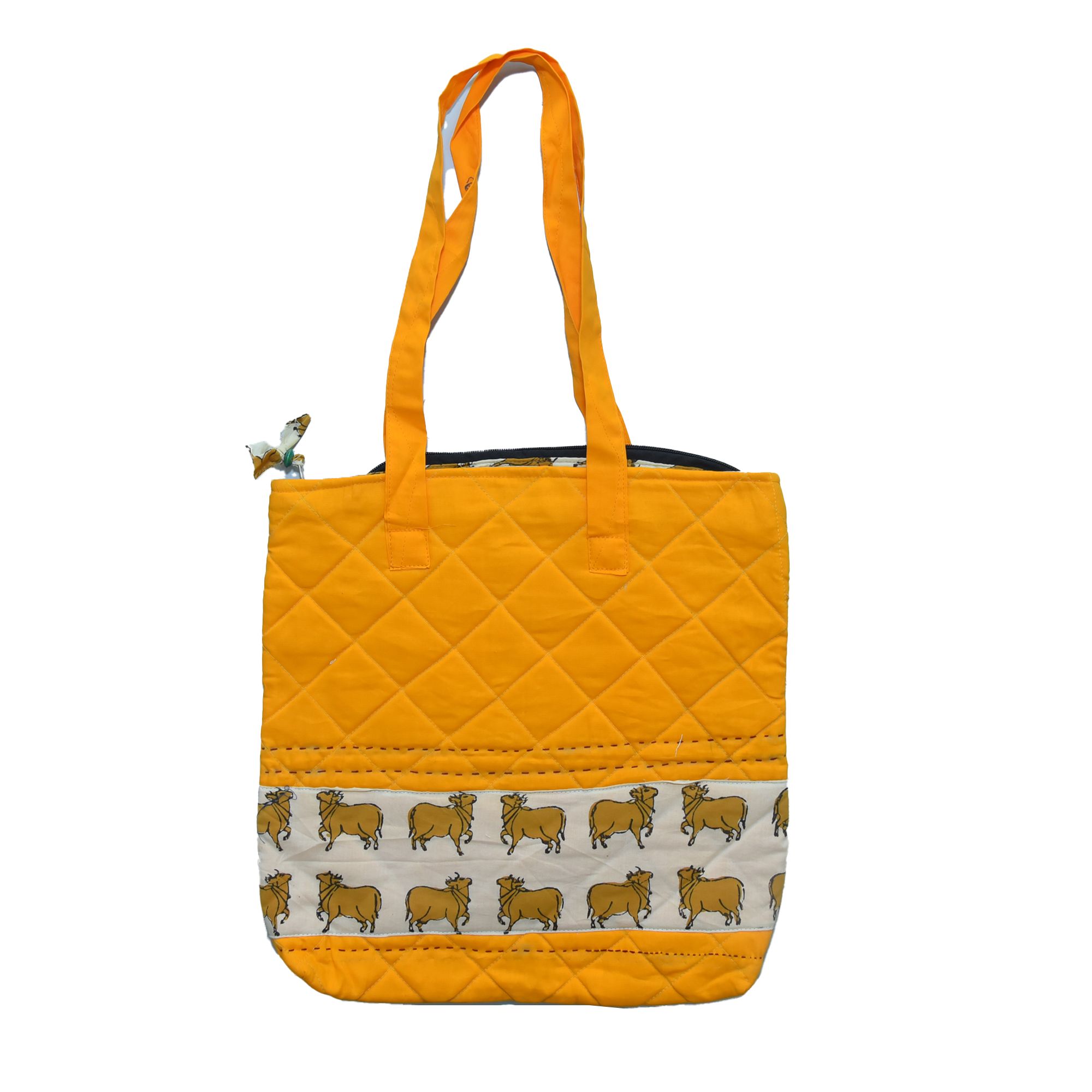 Handcrafted Cotton Yellow Jhola Bag view 2