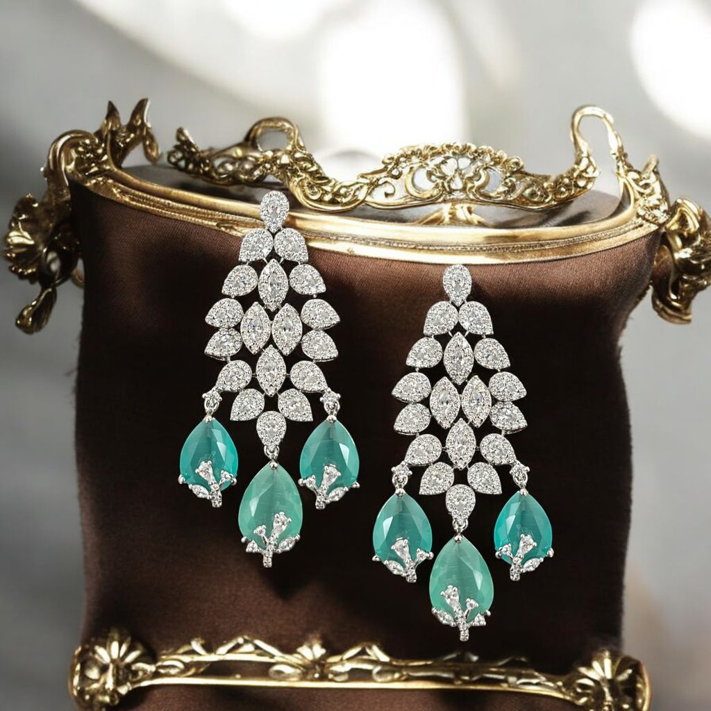 American Diamond and Emerald Necklace Set By Dia Art Jewels view 2
