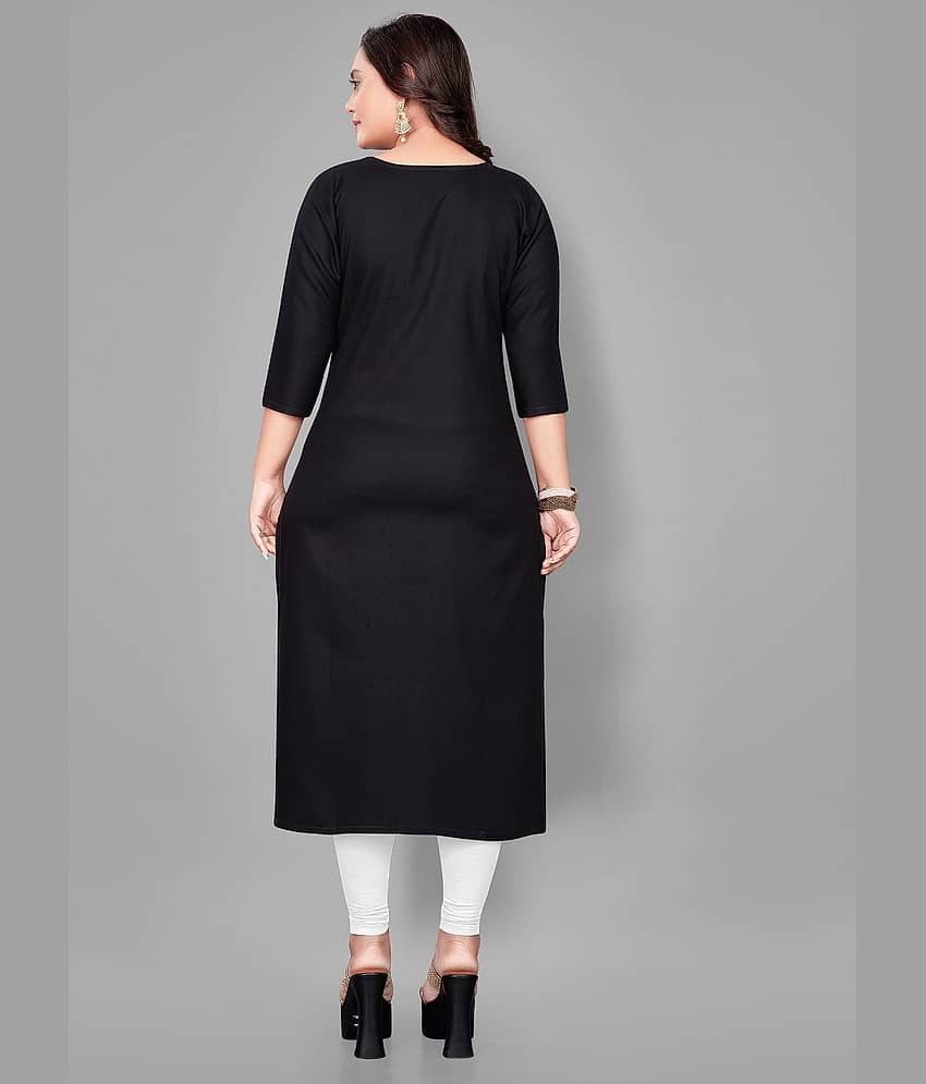 RIAANA Women Cotton Embroidered Straight Kurti ( Black ) view 2