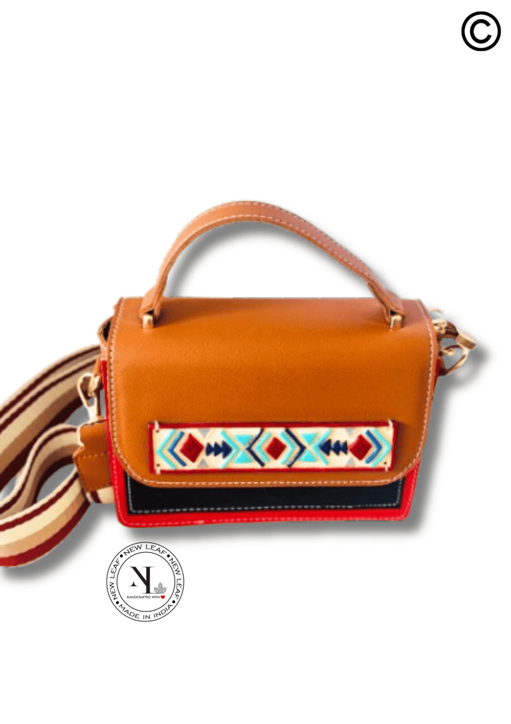 The Rustic Chic Mini Colour Block Handcrafted Hand Bag/Sling view 2