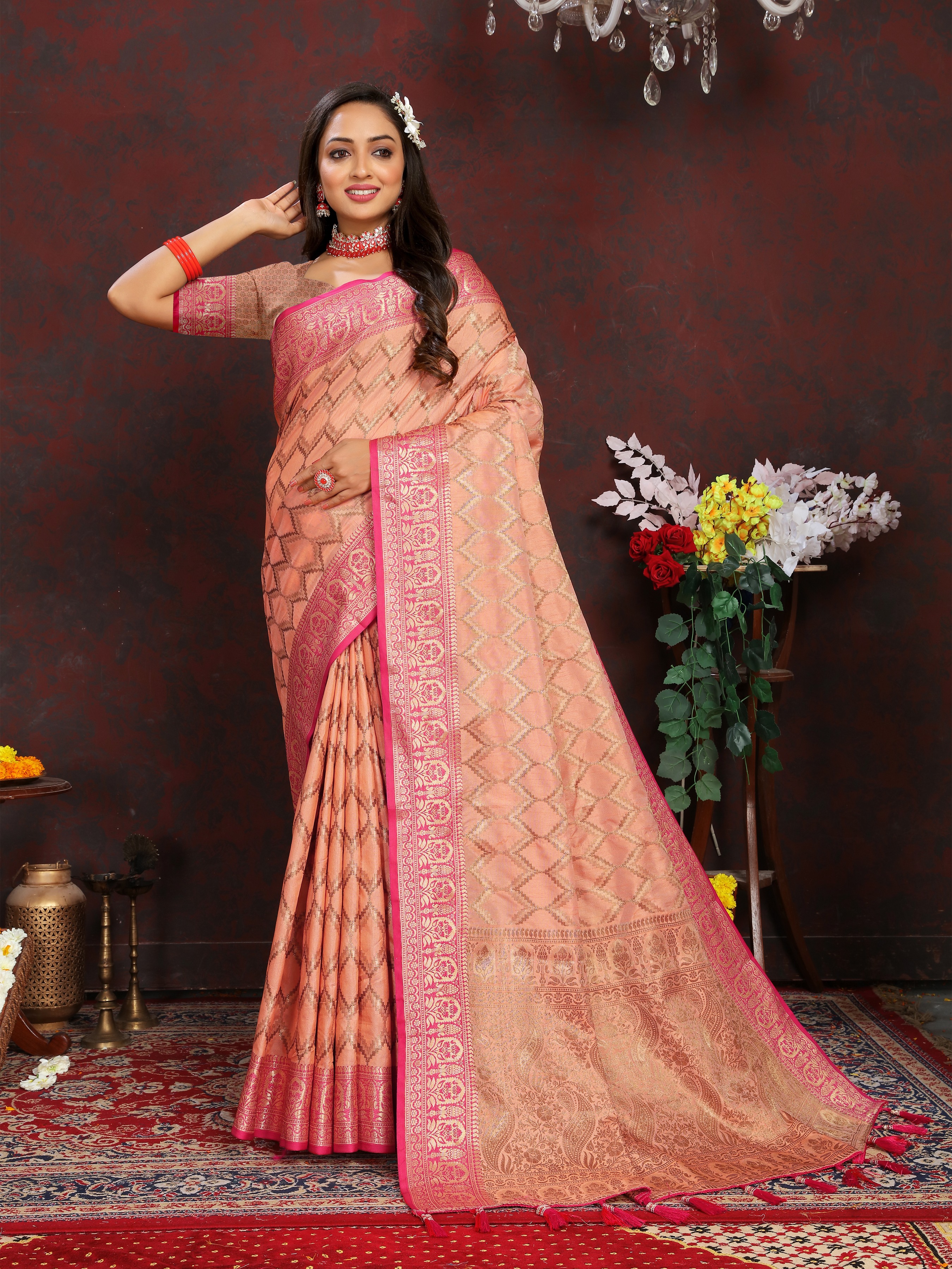 Soft katan silk saree with zari weawing design... view 2
