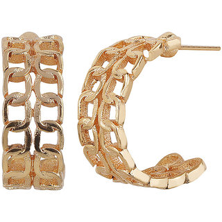 Chain Double Brass Material Loop Drop Hook Earrings for Women's Fashion Jewelry Earrings for Girls Women's - Golden view 2