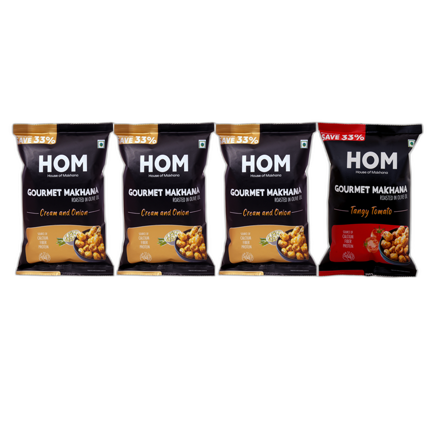 Gourmet Makhana (Pack of 4) with flavors of 3 cream & Onion and 1 Tangy Tomato (14g x 4) - 56 gm view 2