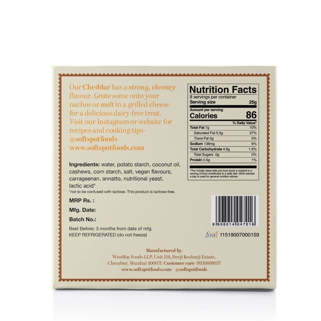 Soft Spot Foods - Plant Based Cheddar Block, 200 gm view 2