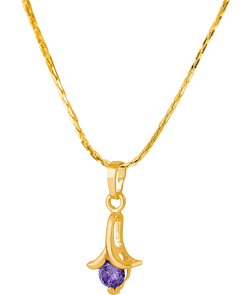 Fashion Combo of Gold Plated Cubic Zircon Purple Round Solitaire Pendant and Japanese Pearl Pendant with Chain for Women and Girls view 2