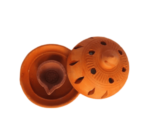 Handmade Clay Diya Oil Lamp with intricate design for Diwali pack of 2 view 2