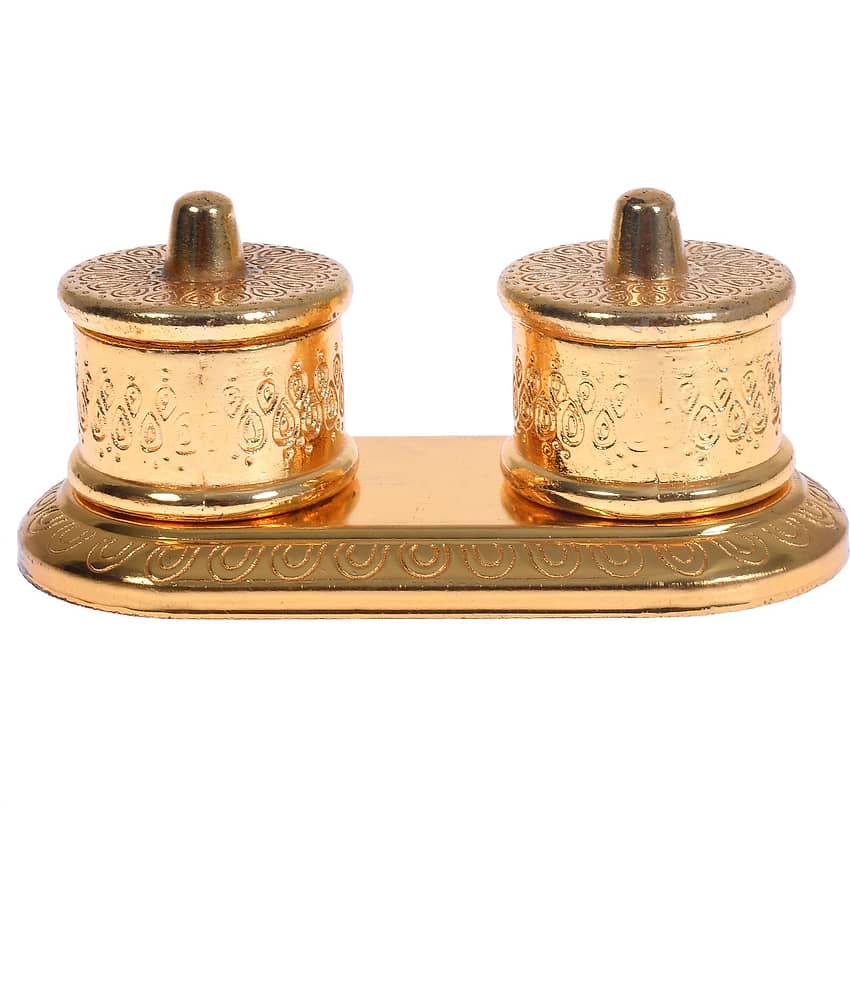 Fashion Bizz Beautiful Roli-Chandan, Chawal-Akshat- Haldi - Kumkum Box Pair - 11 cm view 2