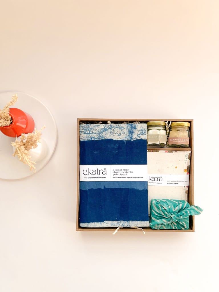 Sustainable Wellness Hamper for all by Ekatra - Indigo Stripes view 2