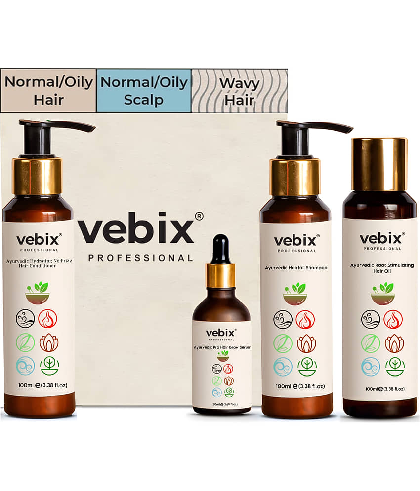 VebixProfessional Customized HairFall Control Regimen All Hair-Ayurvedic 4 Product Kit- Anti Hairfall Shampoo - Hair Oil - Hair Keratin Conditioner & Hair Growth Serum