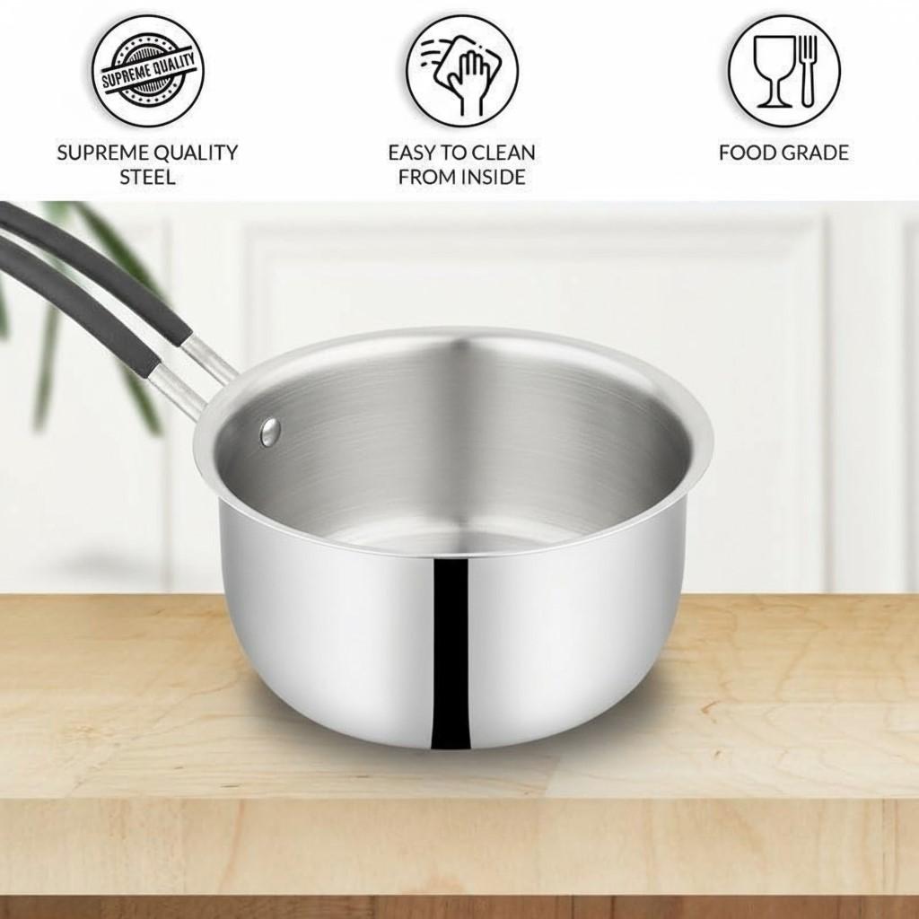 India Gold Triply Stainless Steel Sauce Pan | Induction & Gas Compatible Pan with Heat-Resistant Handle view 2