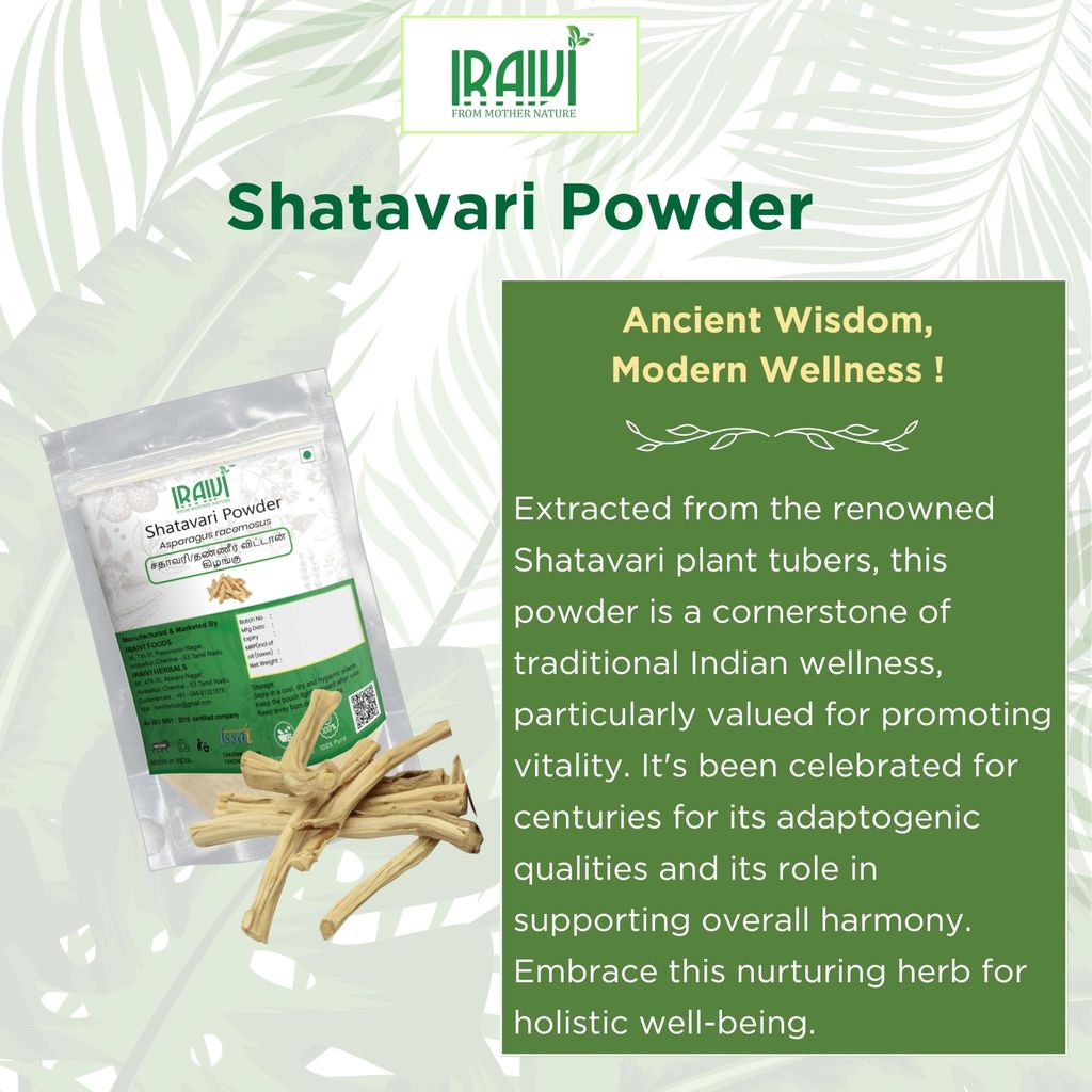 IRAIVI Premium Shatavari Powder – 200g | Thaneer Vittan Kizhangu | 100% Pure Herbal Supplement for Natural Balance & Vitality | Supports Women's Wellness & Hormonal Harmony view 2