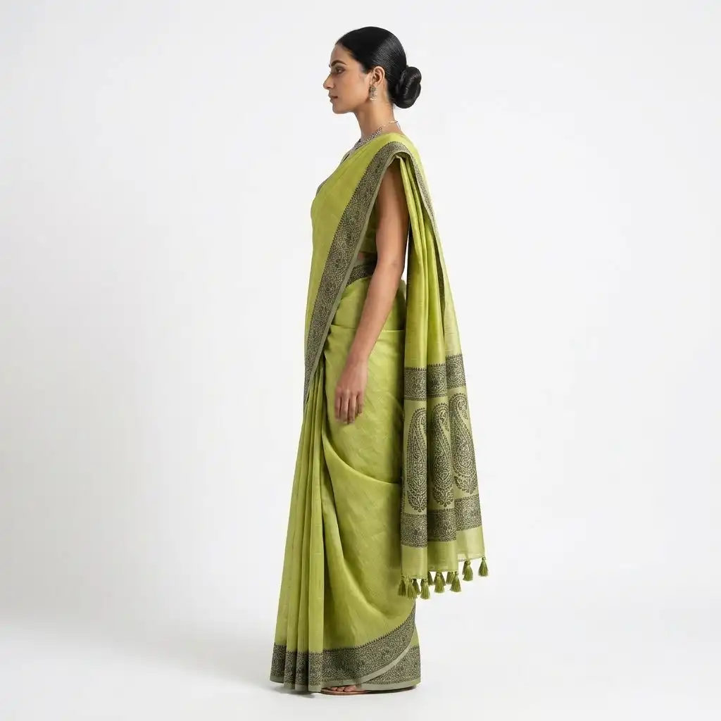 Pale Green Sambalpuri Saree view 2