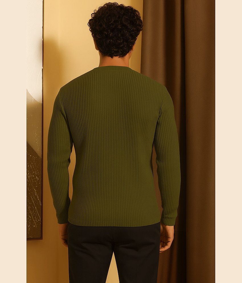 RodZen Men Polyester Regular Fit Self Design T-Shirt ( Olive ) view 2