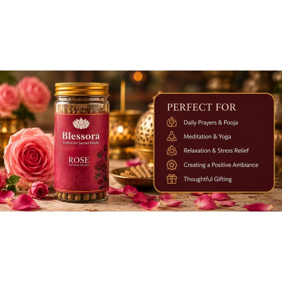 Incense Sticks - Rose Bambooless Smokeless Agarbatti for Pooja Meditation Yoga & Home Fragrance, 100% Charcoal Free (45 Sticks, 100g) view 2