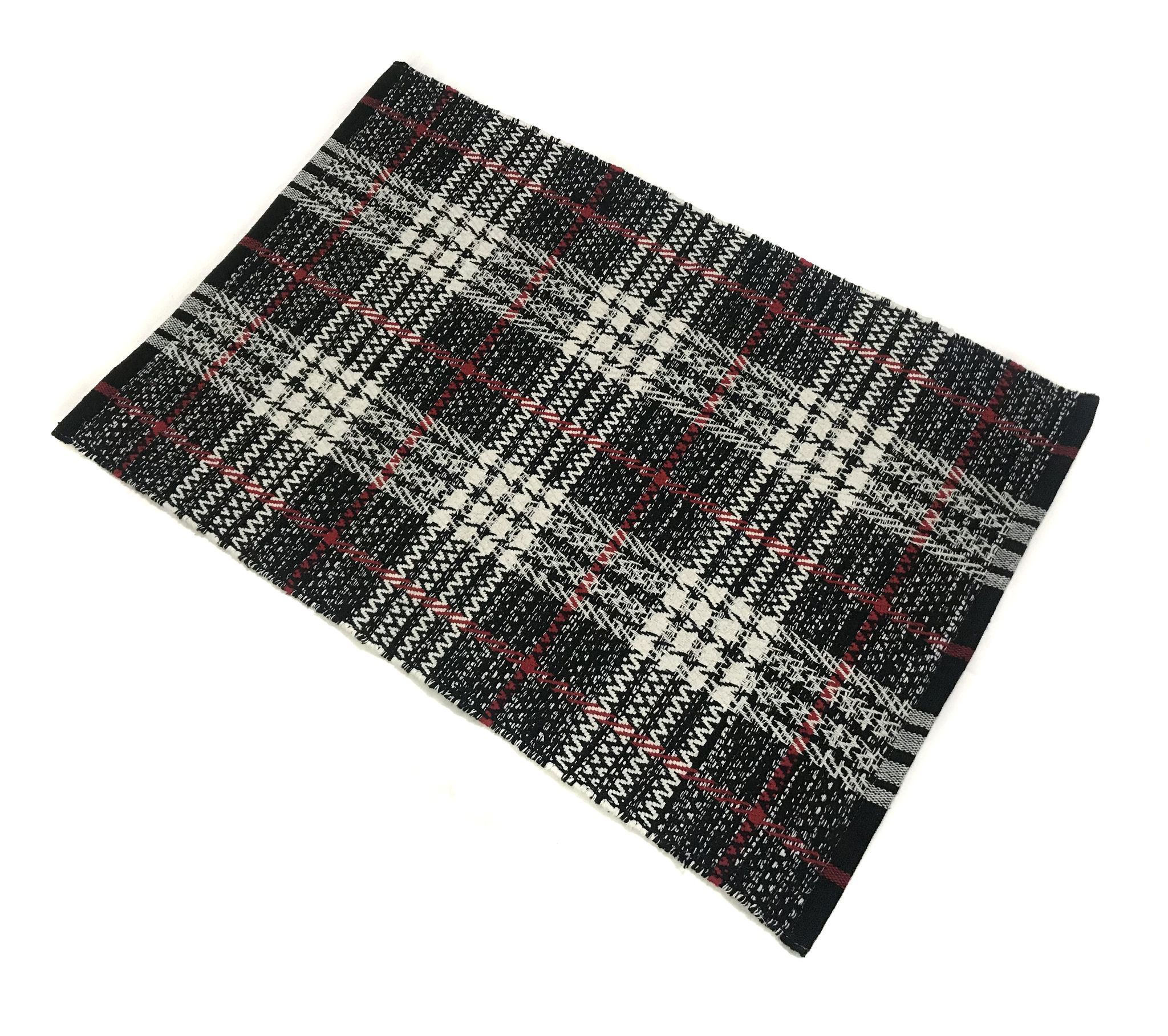 Hand Woven Recycled Cotton Rug, Black/White, Size 20'’x30'’. Machine Washable Pack of 2 view 2