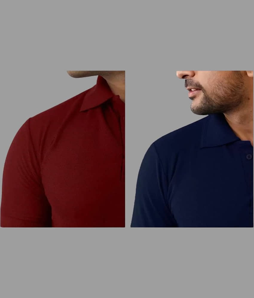 SKYRISE Pack of 2 Cotton Blend Slim Fit Solid Half Sleeves Men's Polo T Shirt ( Multicolor ) view 2