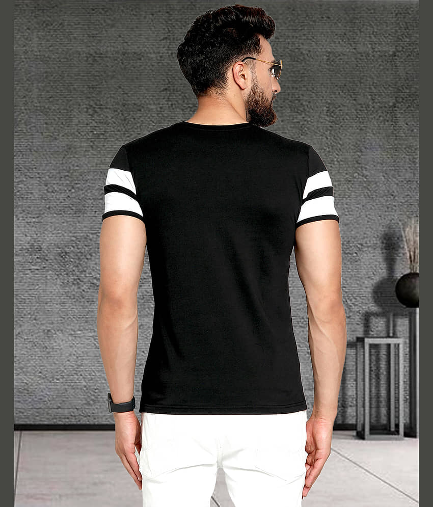 AOOSH Cotton Blend Regular Fit Colorblock Half Sleeves Men's Round T-Shirt - Black ( Pack of 1 ) view 2