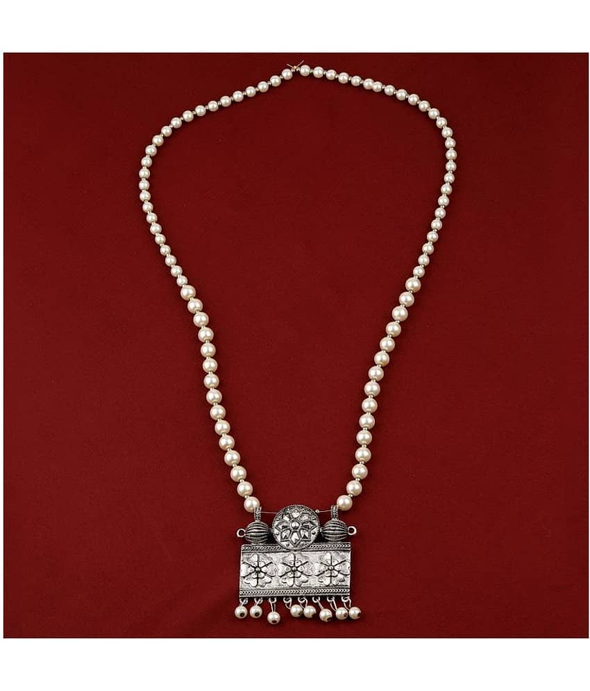 SILVERSHINE Elegant Silver Plated With Pearl Pendant mala set for Women girl view 2