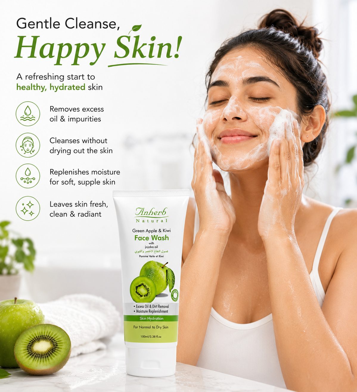 Anherb Natural Green Apple & Kiwi Face Wash - 100ml view 2