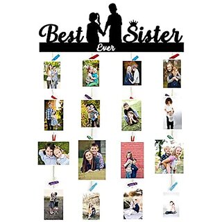 Khush Its Amazing Wood Best Ever Sister Hanging Photo Display, DIY Picture Photo Frame Collage Set Includes Multi colour Clips view 2