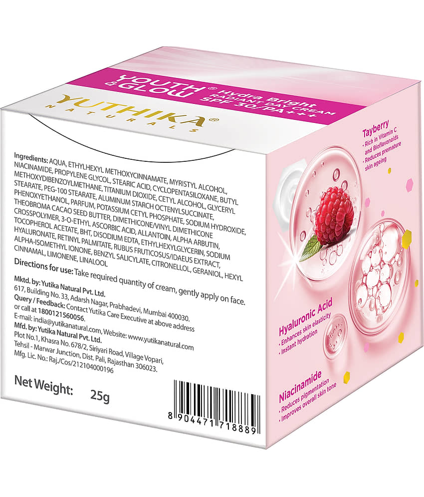 Yuthika Youth & Glow Hydra Bright Radiant Day Cream 25g Pack of 2, SPF30 PA+++ Dermatologically Tested, Tayberry Active Face Cream view 2