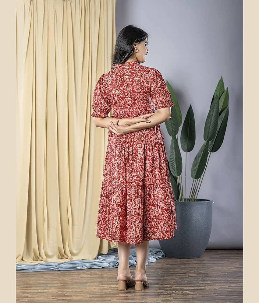ZWERLON Women Polyester Printed A-line Dress ( Red ) view 2