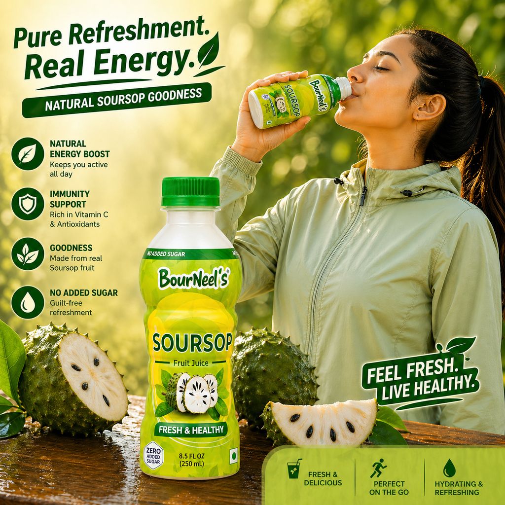 BourNeel's® Soursop Sugar Free Fruit Juice 250 ml Pack of 1 | No Added Sugar | Graviola Laxman Phal Fruit Pulpy Juice Drink | High Vitamin C | view 2