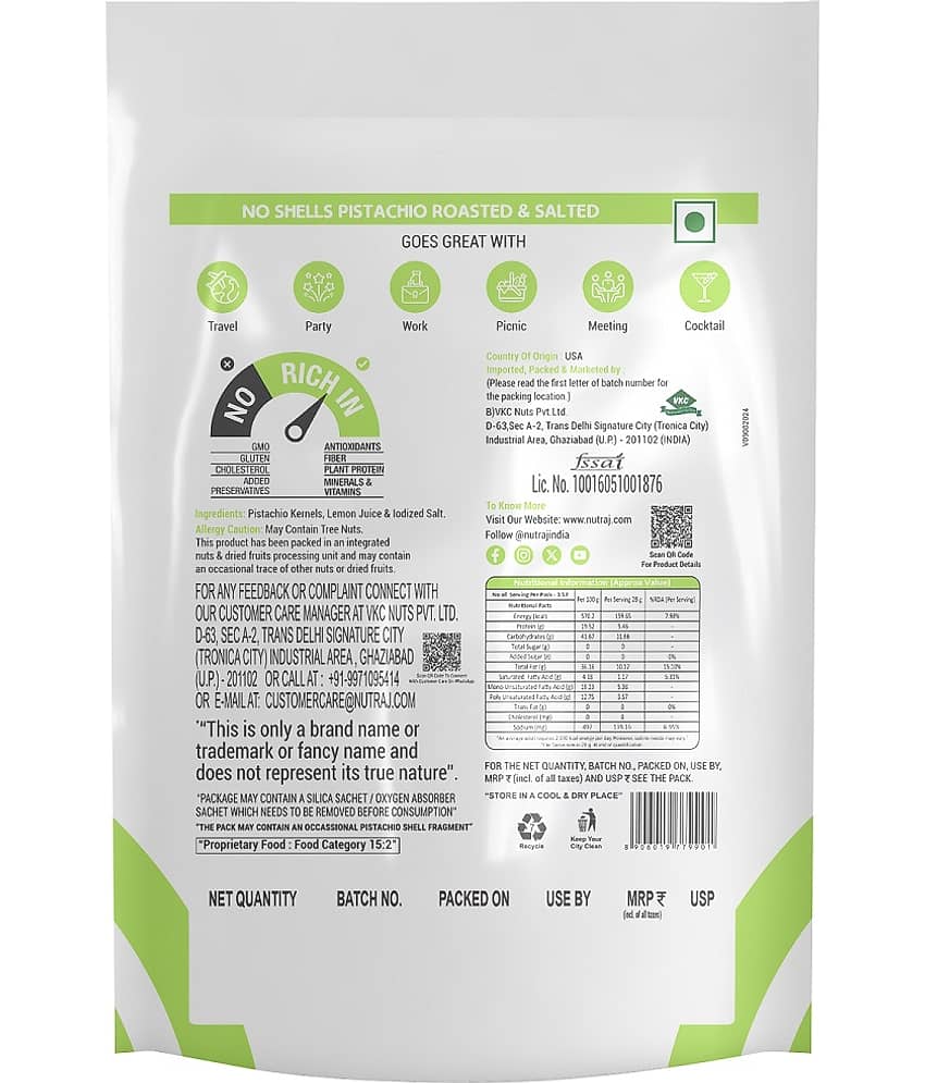 Nutraj Snackrite No Shell Roasted Salted Pista Kernels 100g) view 2