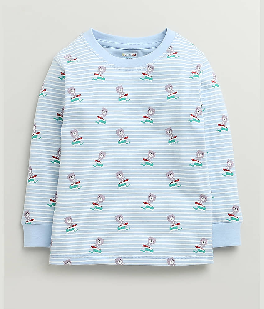 BUMZEE Pack of 1 Baby Boys 100% Cotton Tshirt & Pajama Set ( Sky Blue ) view 2