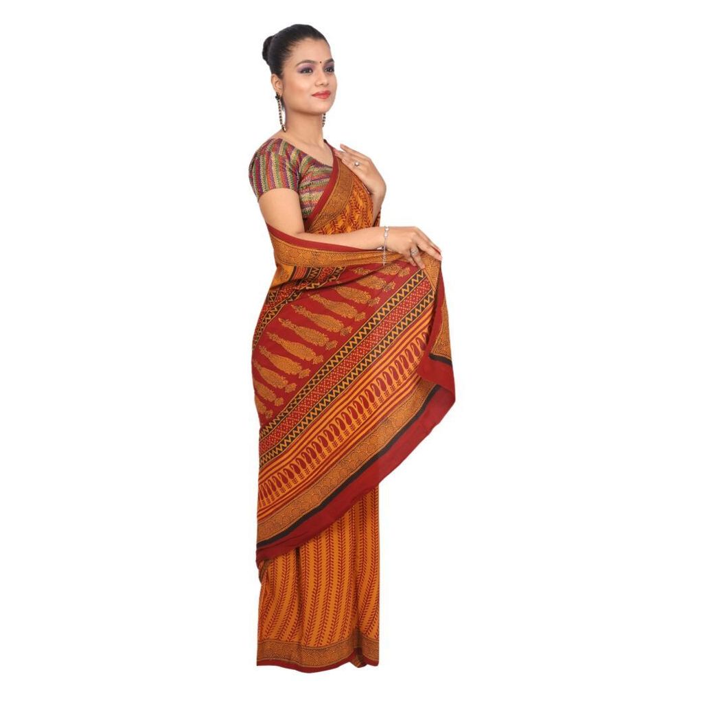 HANDLOOM CRAPE SILK SAREE WITH BLOUSE (SKU - 3I0106030422 SAREE- 211) view 2