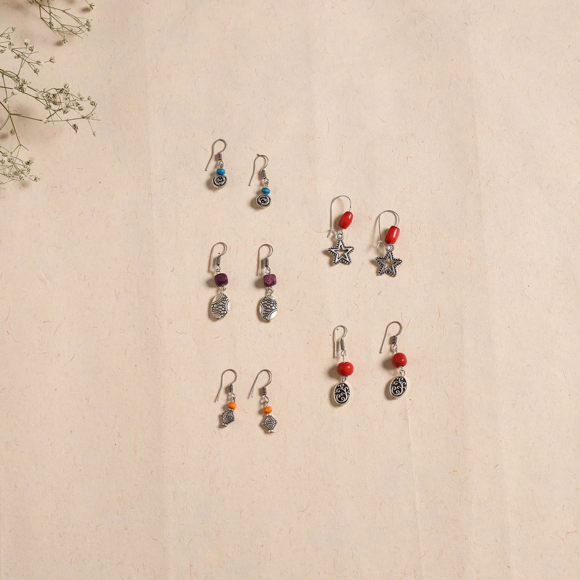 Multicolor Handmade German Silver Bead Earrings Set (5)